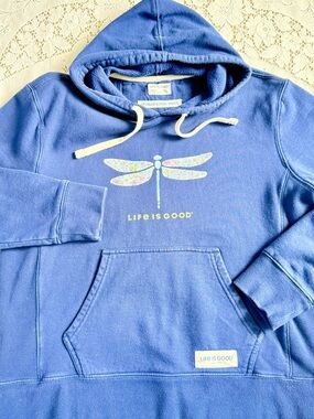 Life Is Good Cotton Women’s Dragonfly Floral Pullover Hoodie size large